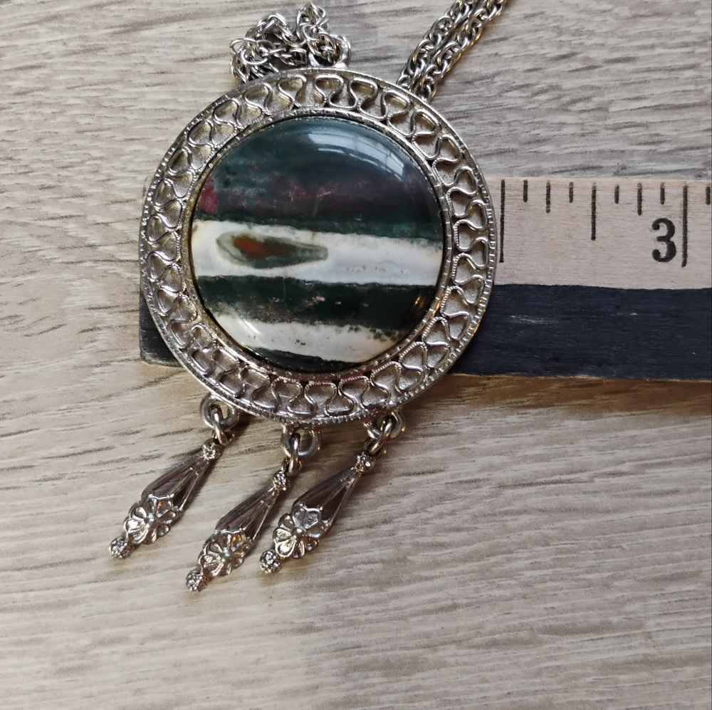 Vintage 15.5" Bloodstone Necklace & Pendant GemstoneSilver Plated Large - Picture 5 of 15